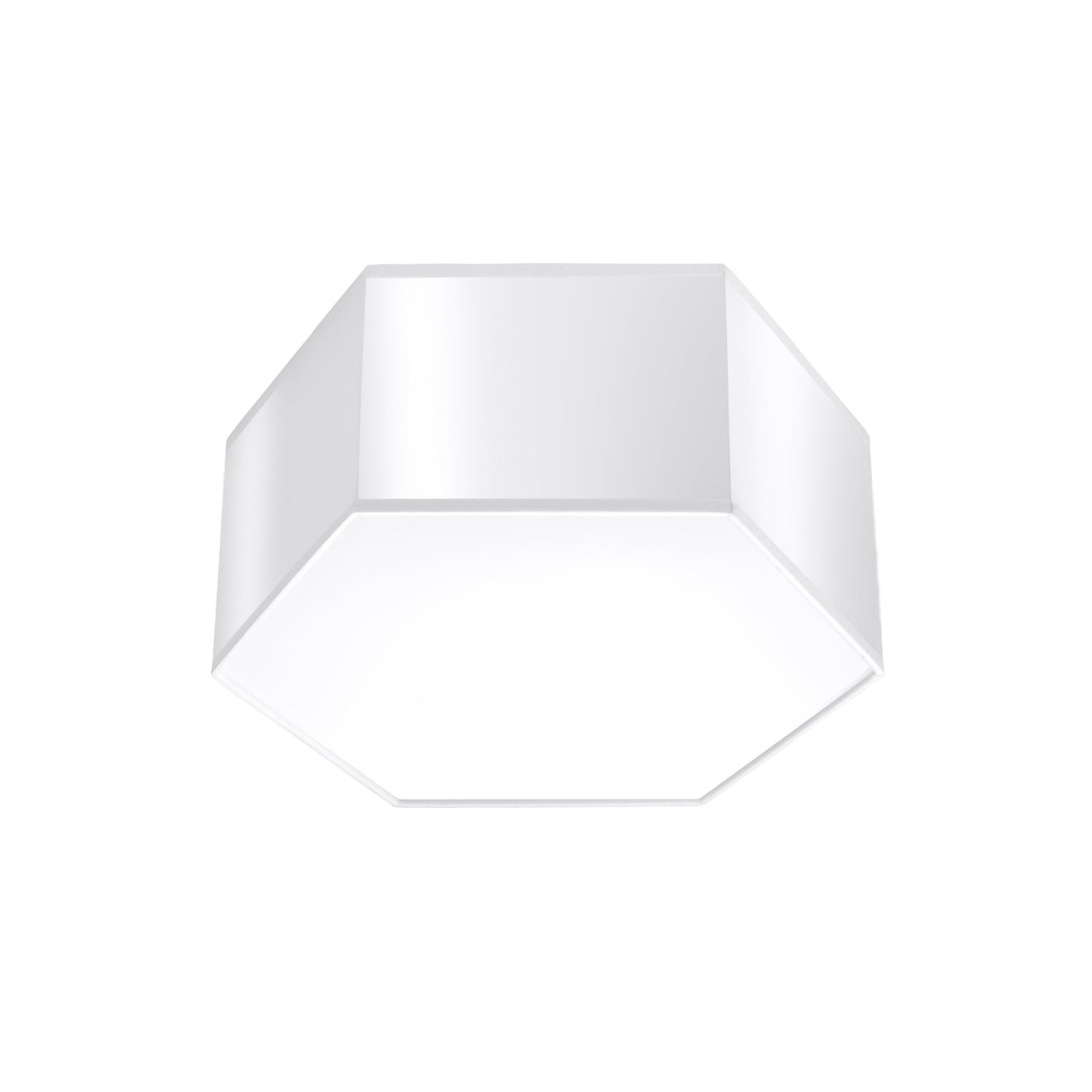 Plafonnier Sunde 13 blanc, coque hexagonale blanche et diffuseur opale