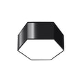 Plafonnier Sunde 13 noir, coque hexagonale noire et diffuseur opale