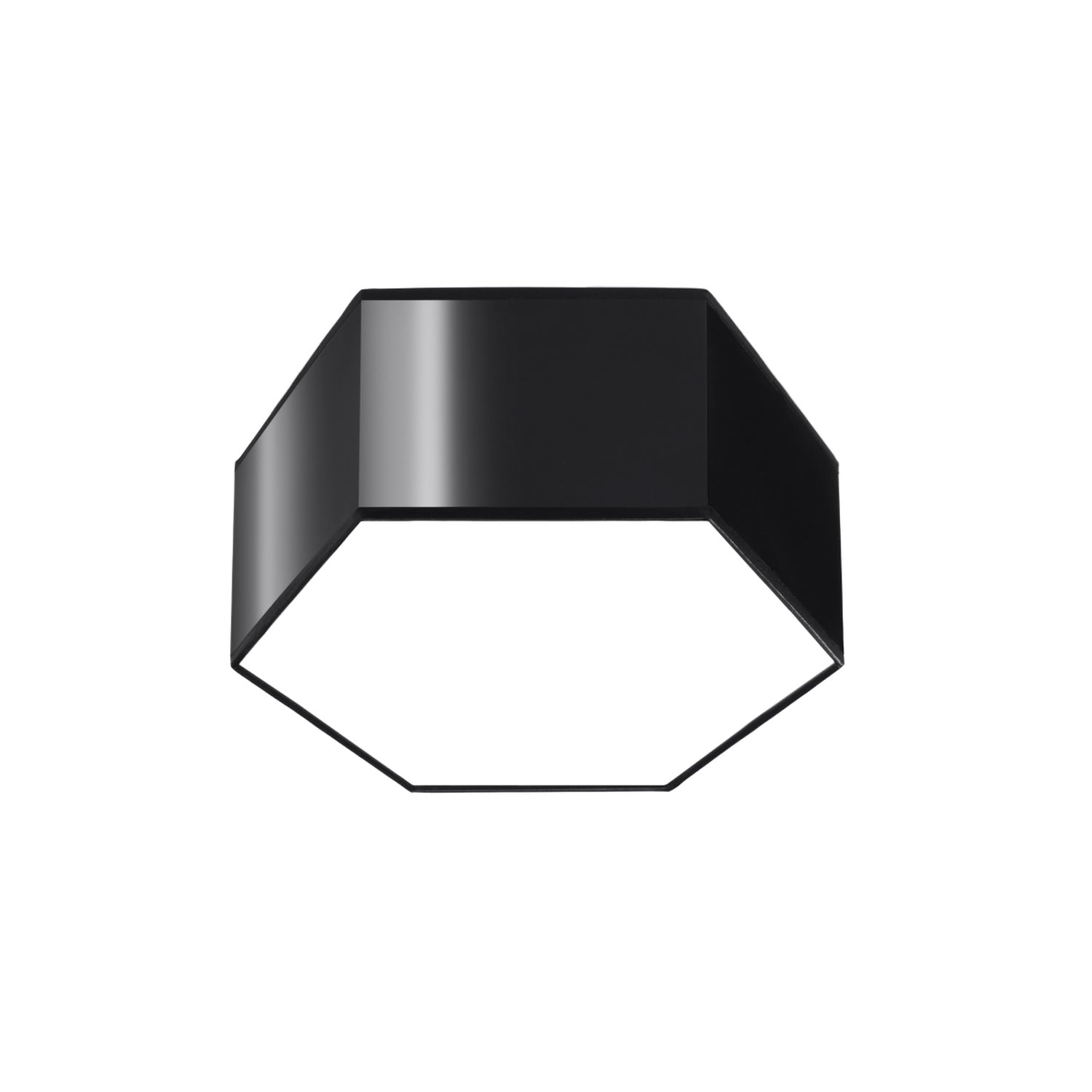 Plafonnier Sunde 13 noir, coque hexagonale noire et diffuseur opale