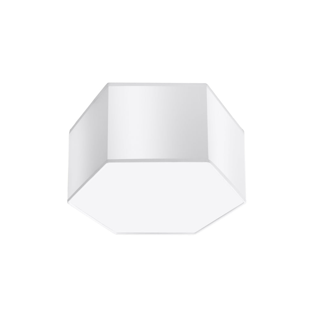 Plafonnier Sunde 15 blanc, coque hexagonale blanche et diffuseur opale