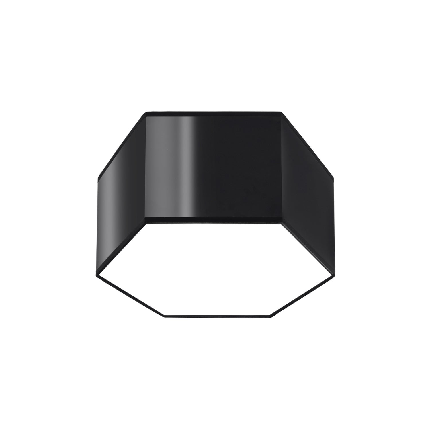 Plafonnier Sunde 15 noir, coque hexagonale noire et diffuseur opale