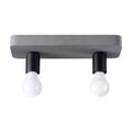Plafonnier Tavo 2 béton E27, embase de béton brut gris et 2 douilles noires à ampoules E27 apparentes