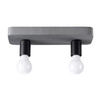 Plafonnier Tavo 2 béton E27, embase de béton brut gris et 2 douilles noires à ampoules E27 apparentes