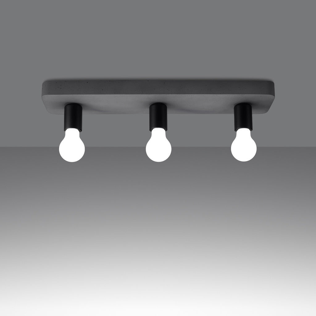 Plafonnier Tavo 3 béton E27 allumé, ampoules E27 apparentes