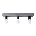 Plafonnier Tavo 3 béton E27, embase de béton brut gris et 3 douilles noires à ampoules E27 apparentes