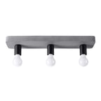 Plafonnier Tavo 3 béton E27, embase de béton brut gris et 3 douilles noires à ampoules E27 apparentes