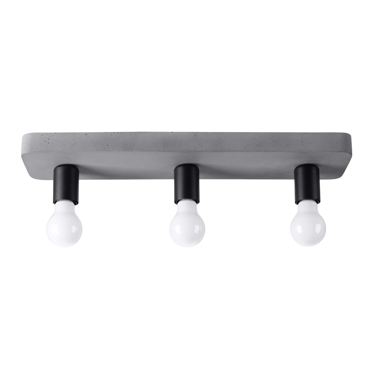 Plafonnier Tavo 3 béton E27, embase de béton brut gris et 3 douilles noires à ampoules E27 apparentes