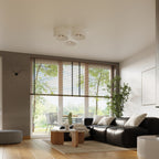 Plafonnier Telesto tissu blanc et bois foncé E27 en ambiance