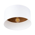 Plafonnier Telesto tissu blanc et bois foncé E27, abat-jour tambour en tissu blanc à intérieur bois foncé