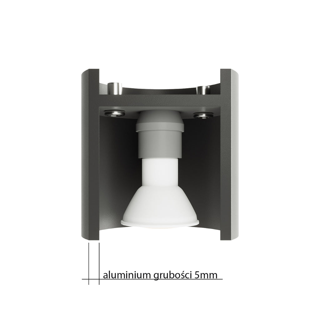 Vue en coupe du Tiube : aluminium de 5 mm et douille GU10