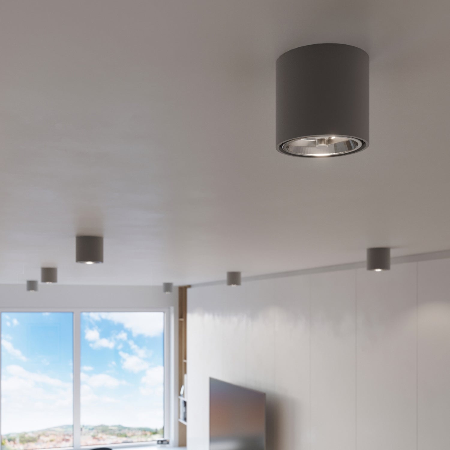 Plafonnier Tiube aluminium gris, ambiance déco