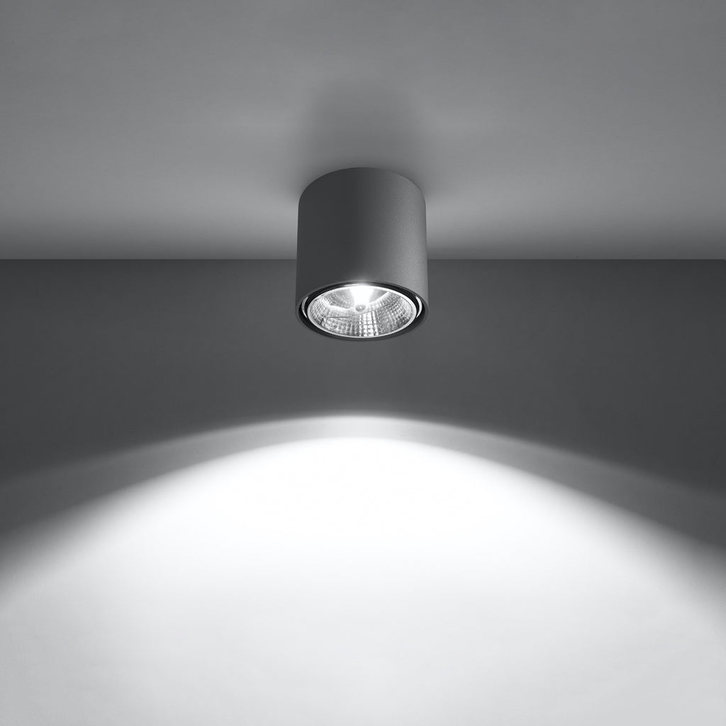 Plafonnier Tiube en aluminium gris, downlight cylindre à réflecteur, réflecteur vu de dessous