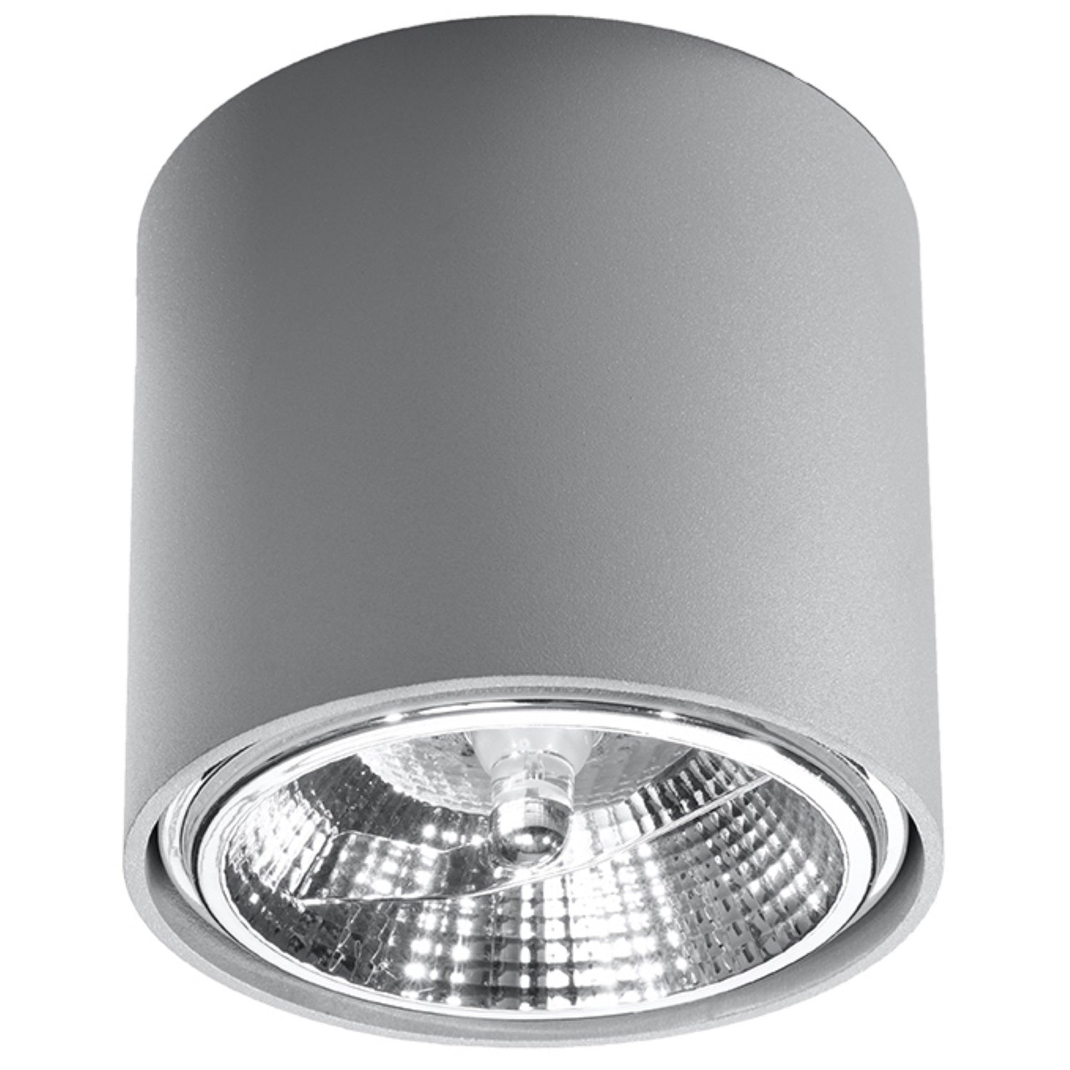 Plafonnier Tiube en aluminium gris, downlight cylindre à réflecteur, vue de face