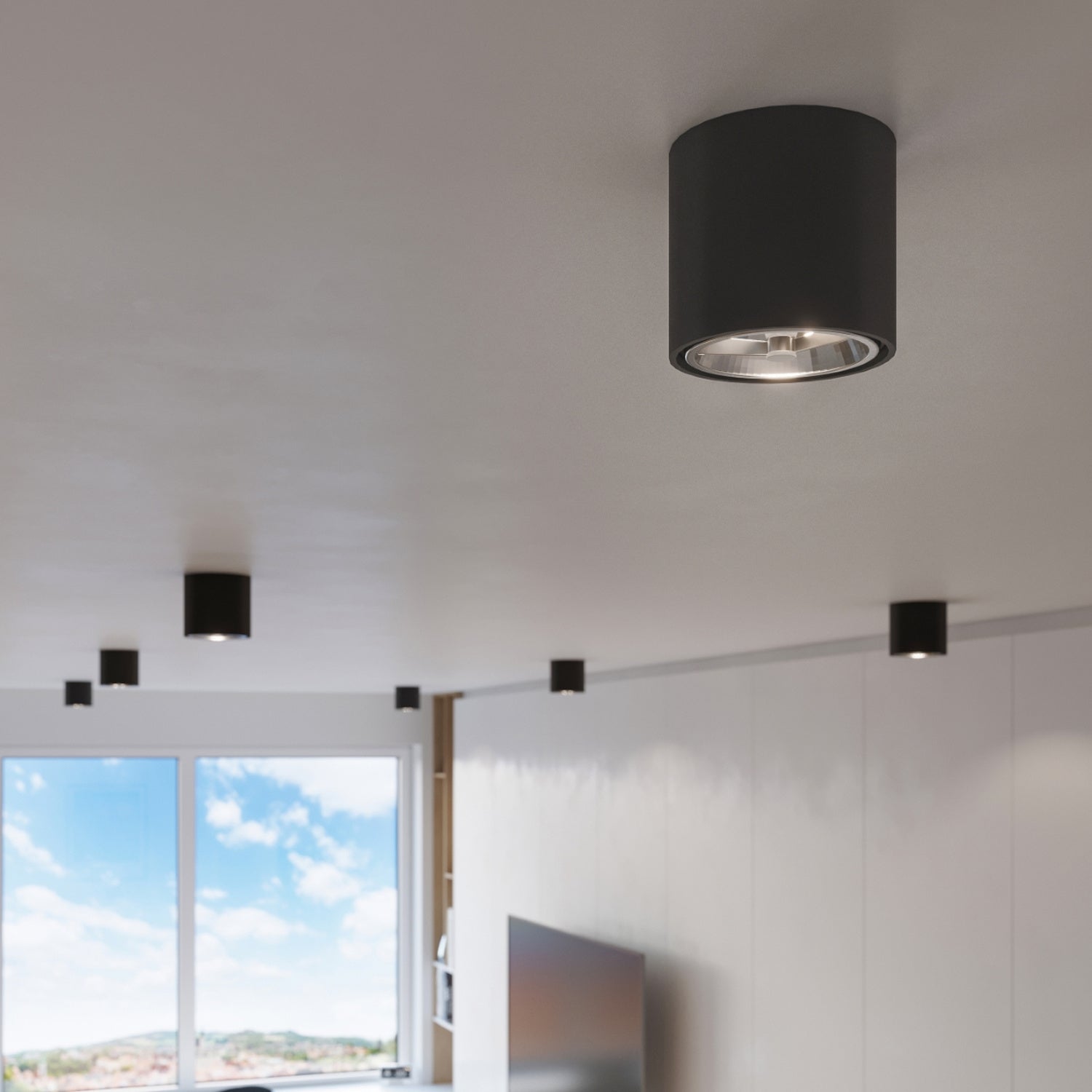 Plafonnier Tiube aluminium noir, ambiance déco