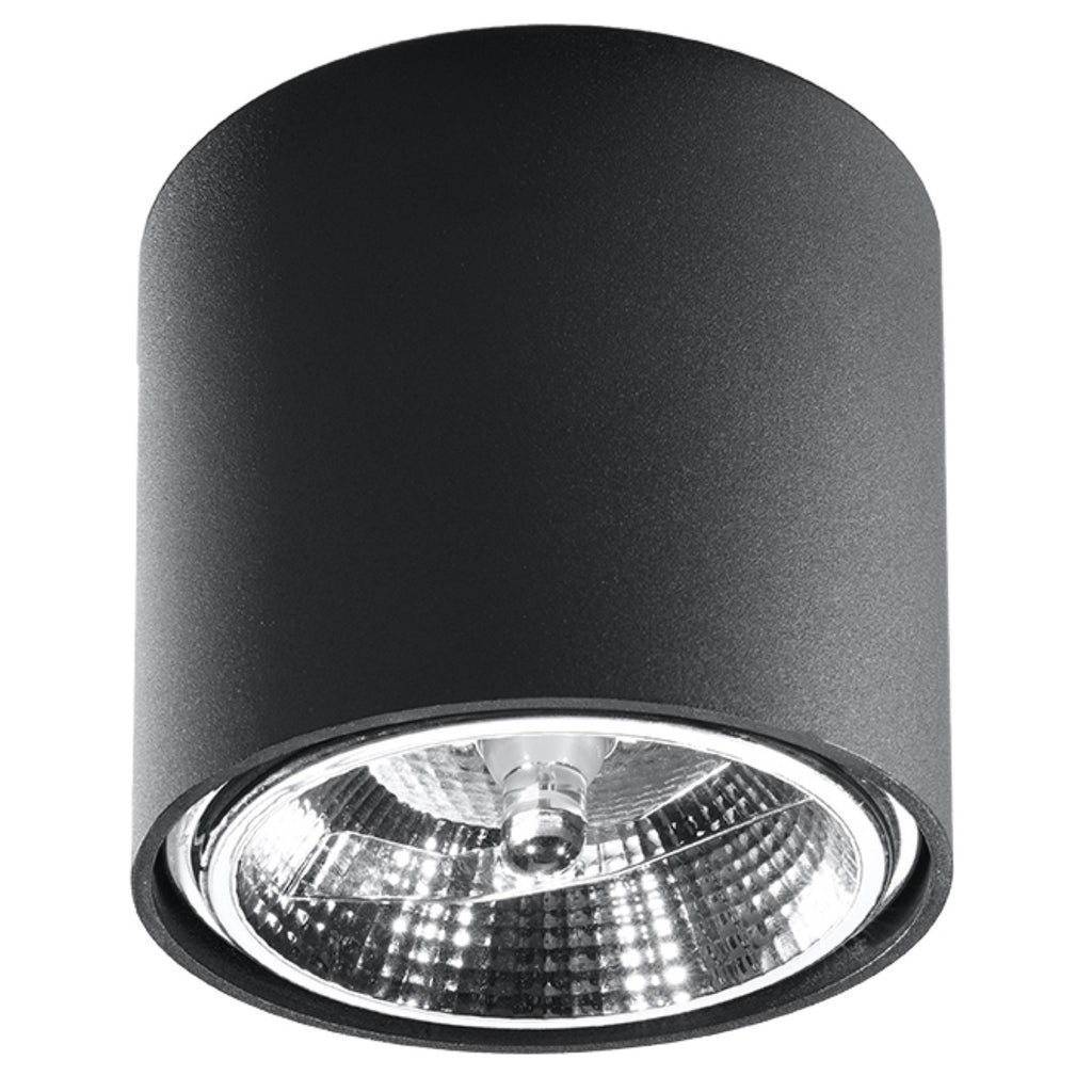 Plafonnier Tiube en aluminium noir, downlight cylindre à réflecteur, vue de face