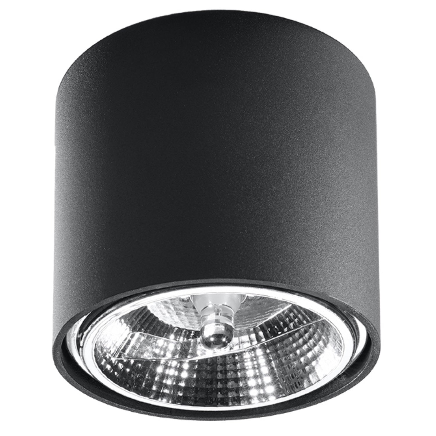 Plafonnier Tiube en aluminium noir, downlight cylindre à réflecteur, vue de face