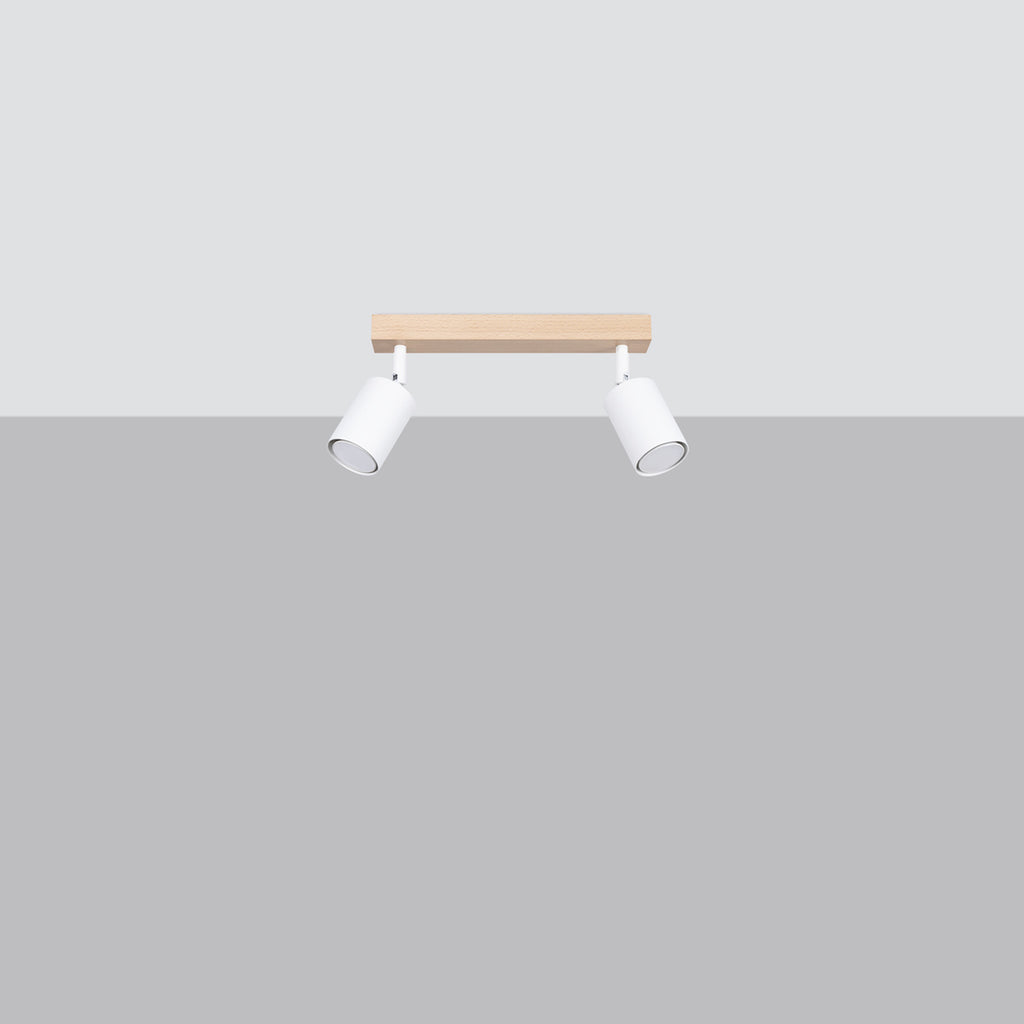Plafonnier Verdo 2 bois et acier blanc GU10 de profil