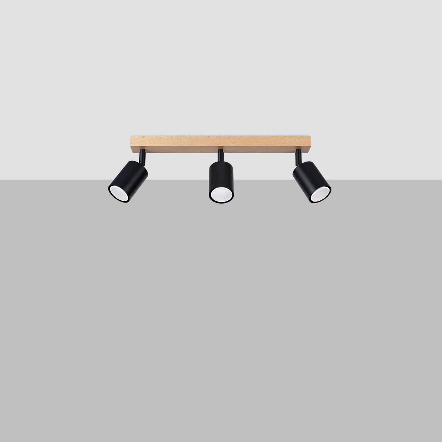 Plafonnier Verdo 3 en ligne bois et acier noir GU10 de profil