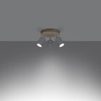 Plafonnier Verdo 3 en rond bois et acier blanc GU10 allumé, faisceau orientable