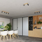 Plafonnier Verdo 3 en rond bois et acier blanc GU10 en situation dans un intérieur