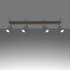 Plafonnier Verdo 4 bois et acier blanc GU10 allumé, faisceau orientable
