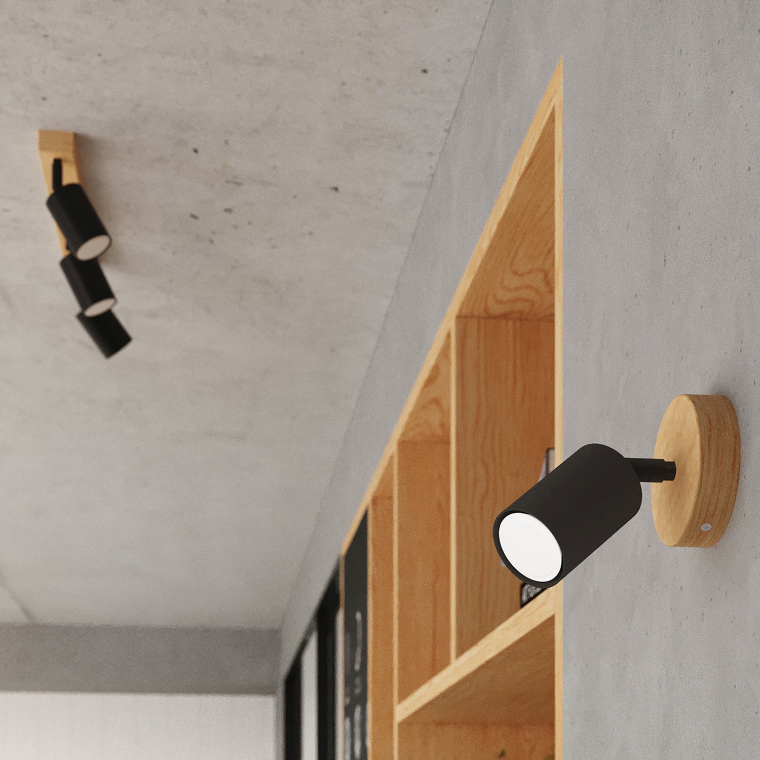 Plafonnier Verdo 4 bois et acier noir GU10 en ambiance