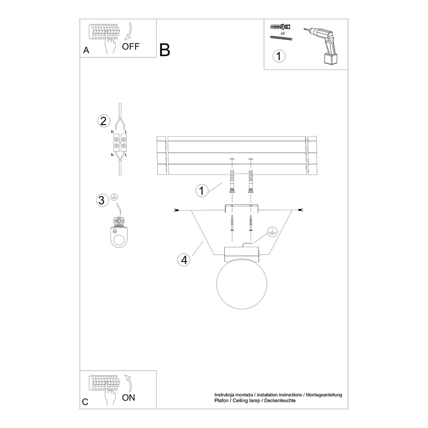 Notice de montage du Plafonnier Yoli 1 boule opale acier blanc G9