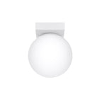 Plafonnier Yoli 1 boule opale acier blanc G9, une boule de verre opale blanc sous une platine d'acier blanc