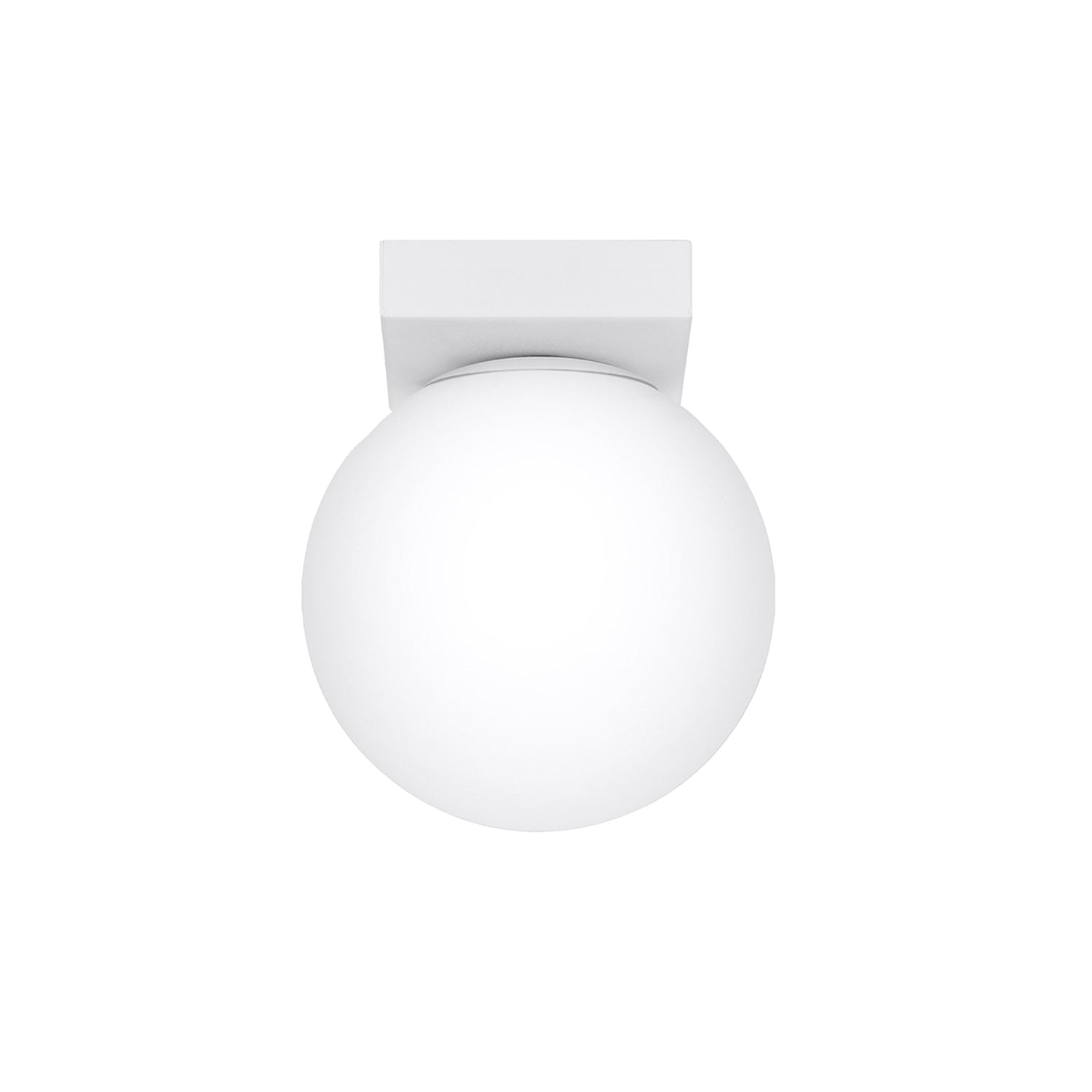 Plafonnier Yoli 1 boule opale acier blanc G9, une boule de verre opale blanc sous une platine d'acier blanc