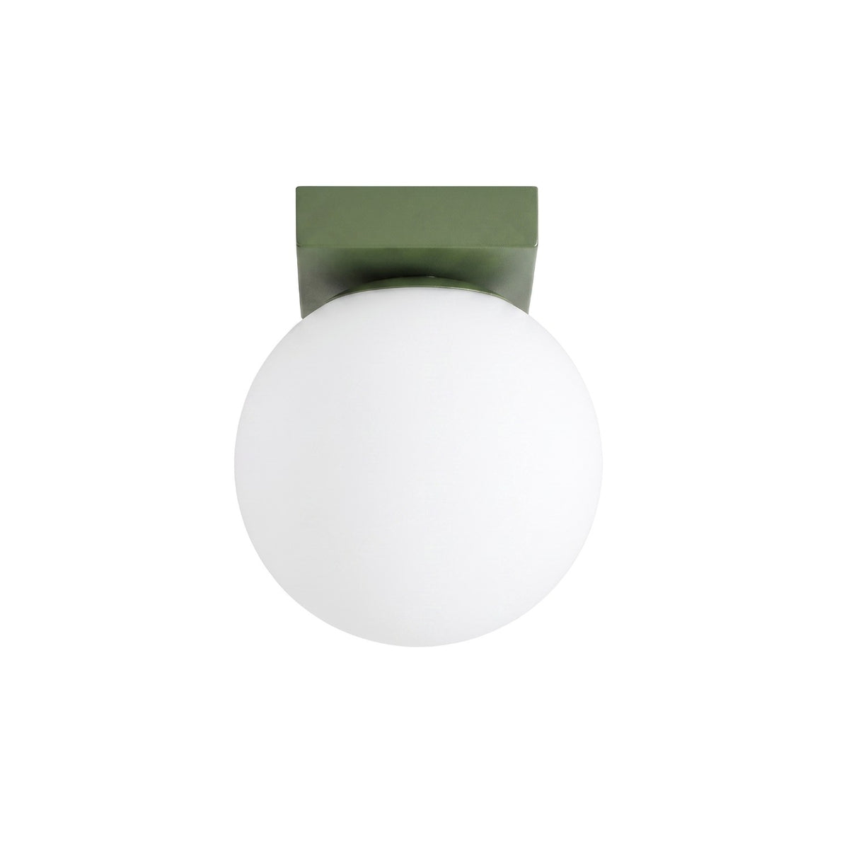 Plafonnier Yoli 1 boule opale acier G9, finition laque vert olive