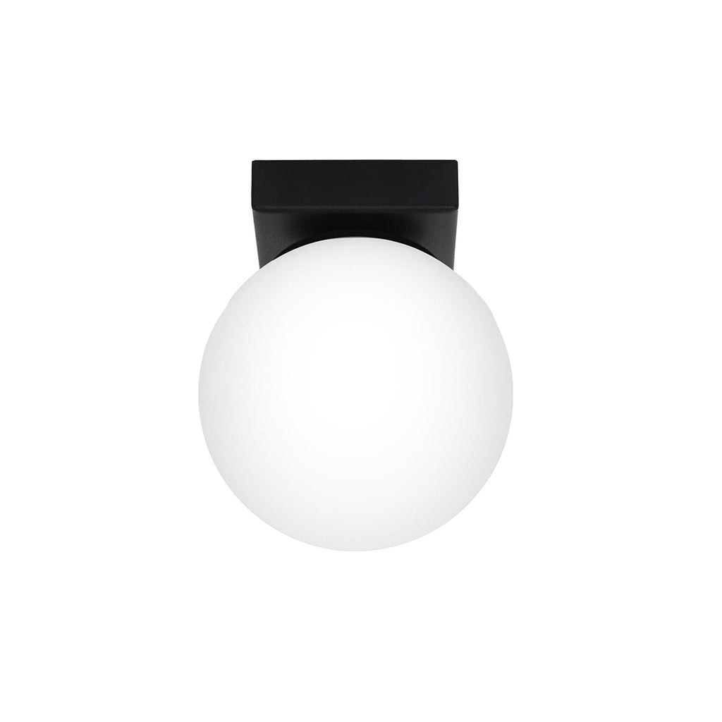 Plafonnier Yoli 1 boule opale acier noir G9, une boule de verre opale blanc sous une platine d'acier noir