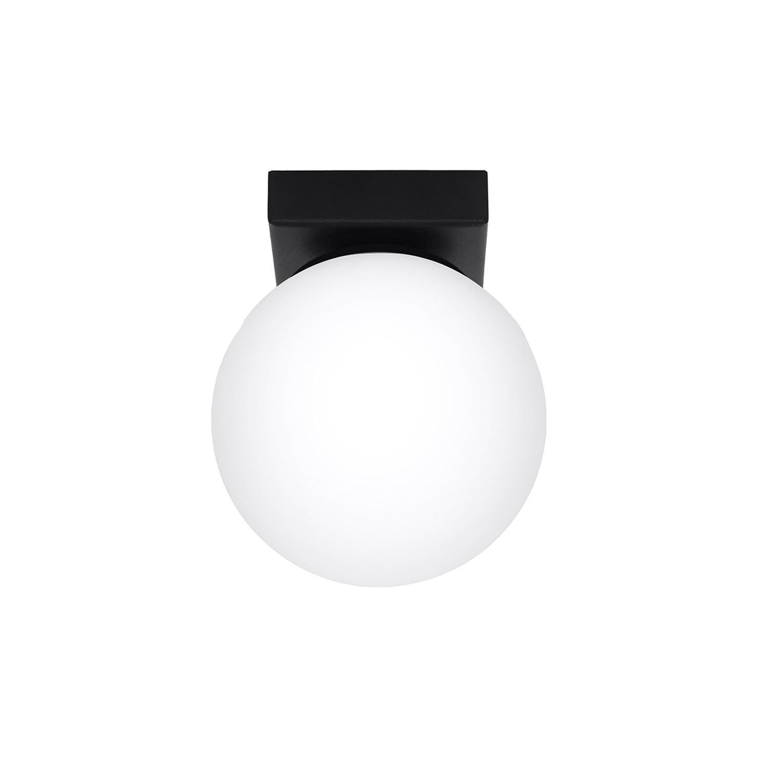 Plafonnier Yoli 1 boule opale acier noir G9, une boule de verre opale blanc sous une platine d'acier noir