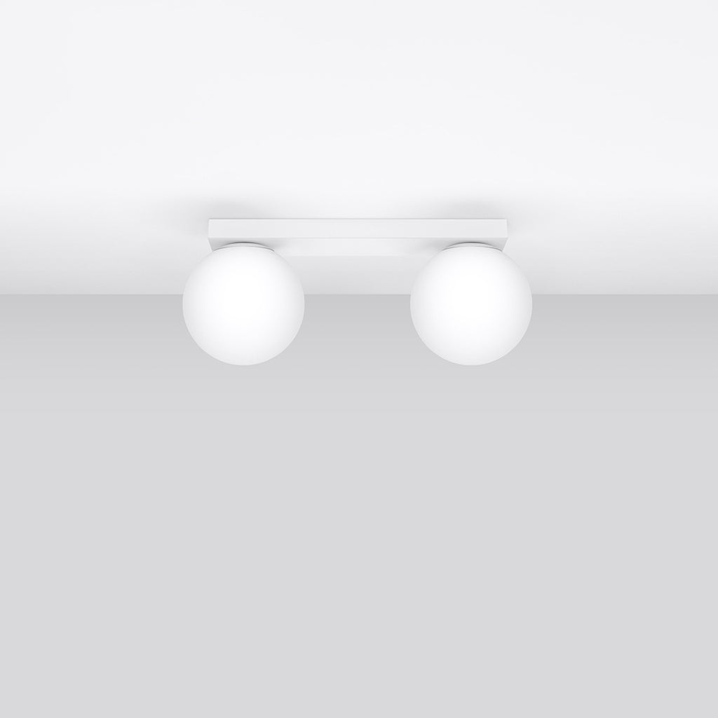 Plafonnier Yoli 2 boules opale acier blanc G9 de profil