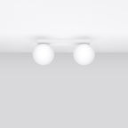 Plafonnier Yoli 2 boules opale acier blanc G9 de profil