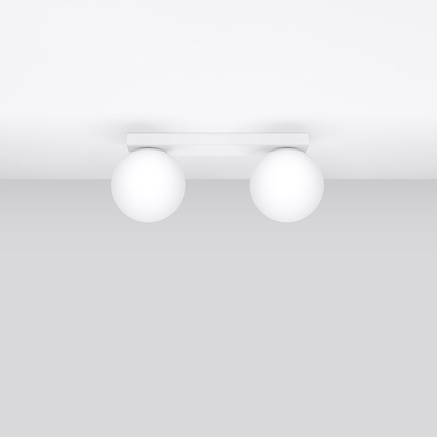 Plafonnier Yoli 2 boules opale acier blanc G9 de profil