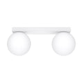 Plafonnier Yoli 2 boules opale acier blanc G9, 2 boules de verre opale blanc sous une barre d'acier blanc