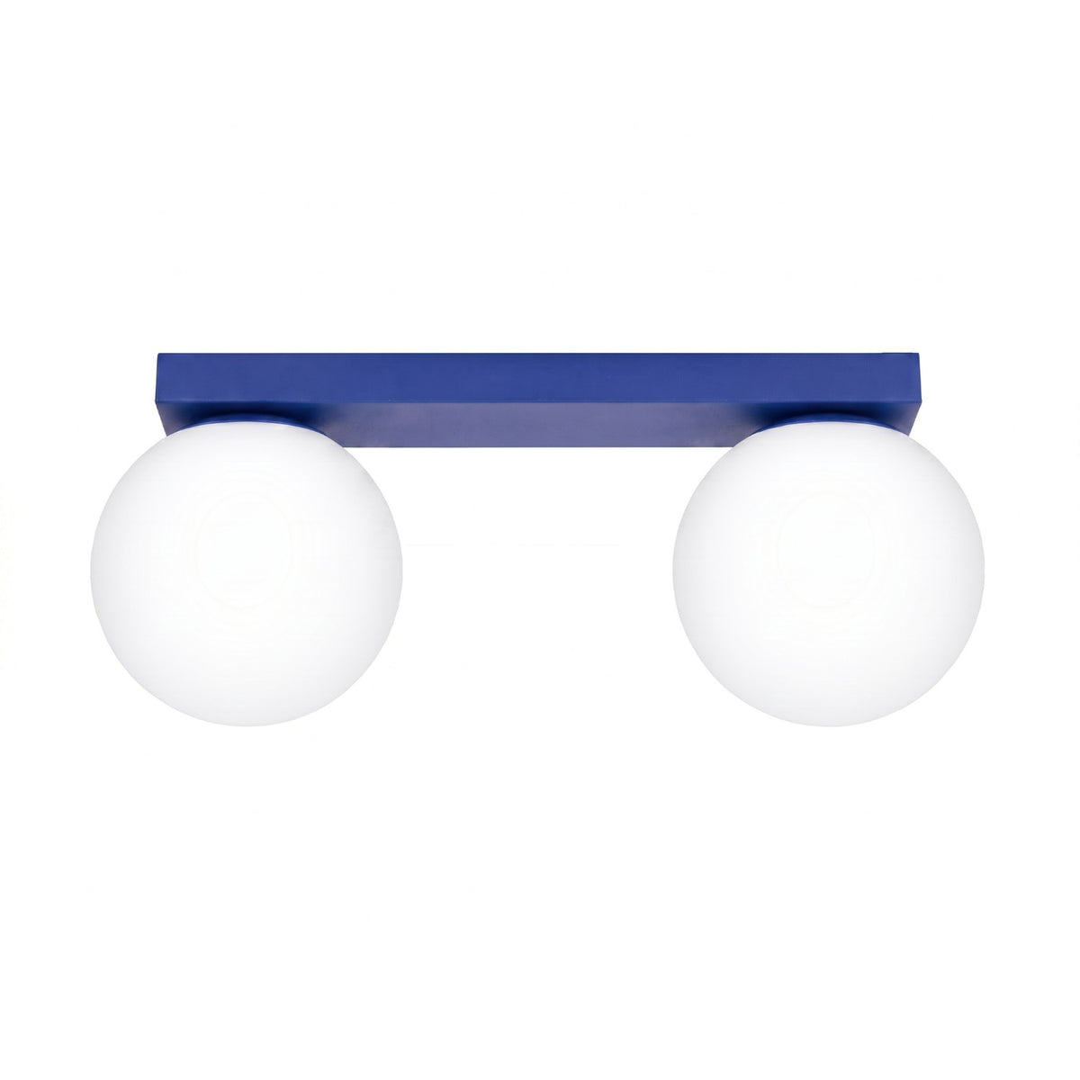 Plafonnier Yoli 2 boules opale acier G9, finition laque bleu outremer