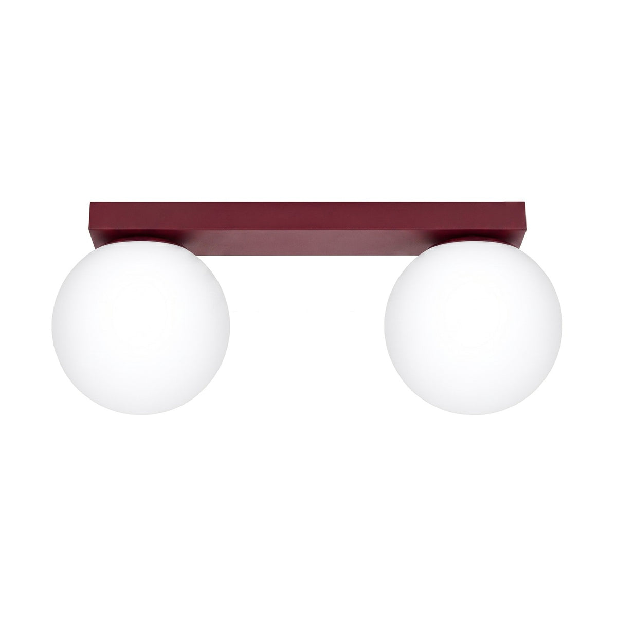 Plafonnier Yoli 2 boules opale acier G9, finition laque bordeaux