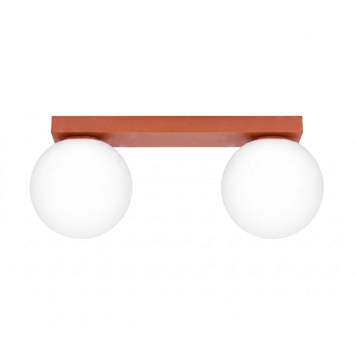 Plafonnier Yoli 2 boules opale acier G9, finition laque rouge ocre