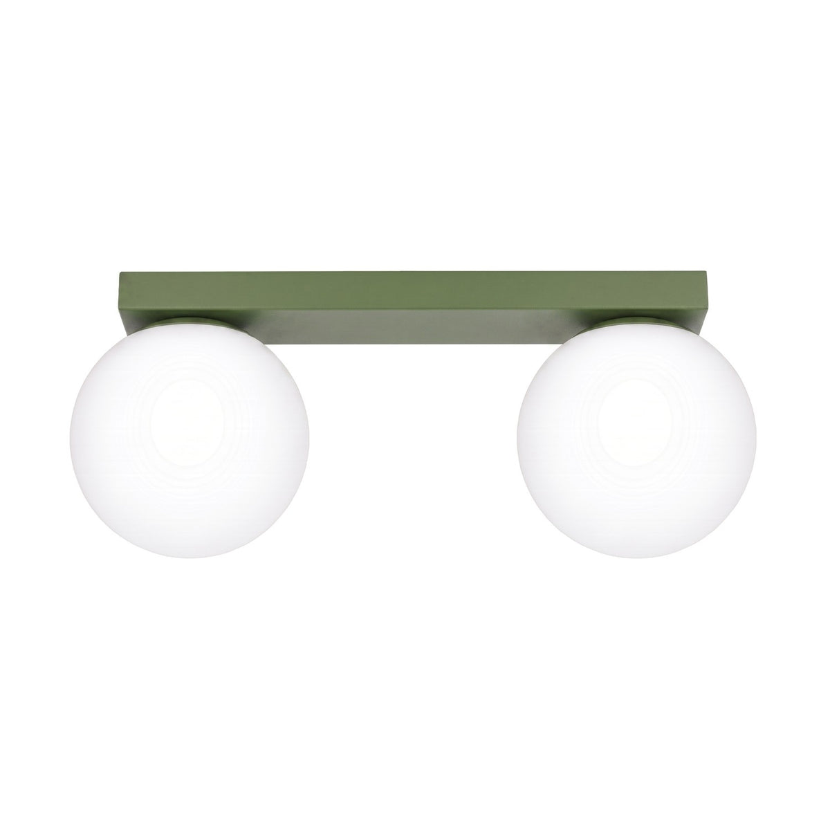 Plafonnier Yoli 2 boules opale acier G9, finition laque vert olive
