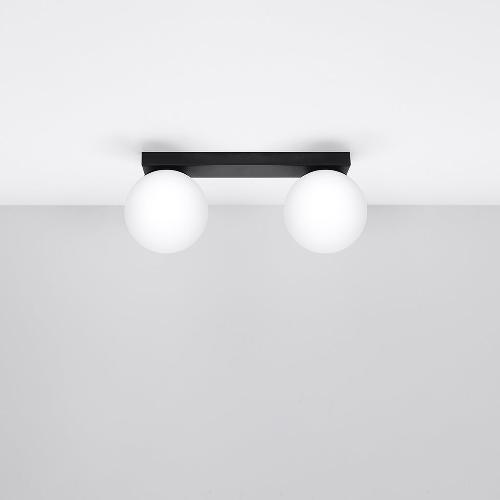 Plafonnier Yoli 2 boules opale acier noir G9 de profil