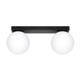 Plafonnier Yoli 2 boules opale acier noir G9, 2 boules de verre opale blanc sous une barre d'acier noir