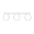 Plafonnier Yoli 3 boules opale acier blanc G9, 3 boules de verre opale blanc sous une barre d'acier blanc
