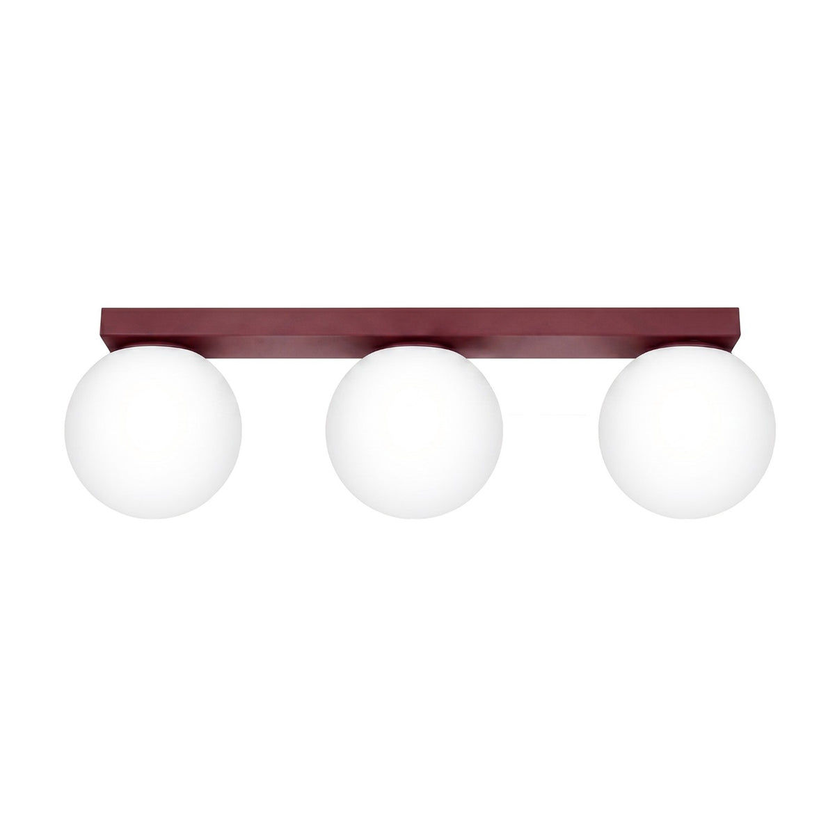Plafonnier Yoli 3 boules opale acier G9, finition laque bordeaux