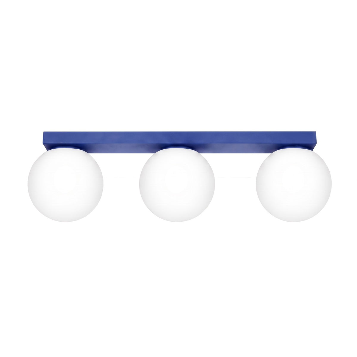 Plafonnier Yoli 3 boules opale acier G9, finition laque bleu outremer