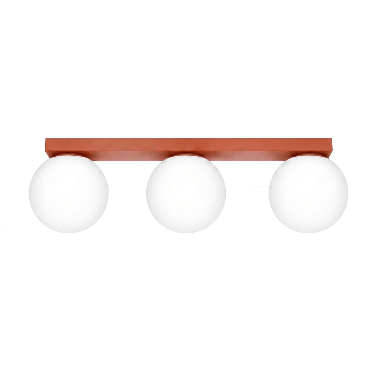 Plafonnier Yoli 3 boules opale acier G9, finition laque rouge ocre
