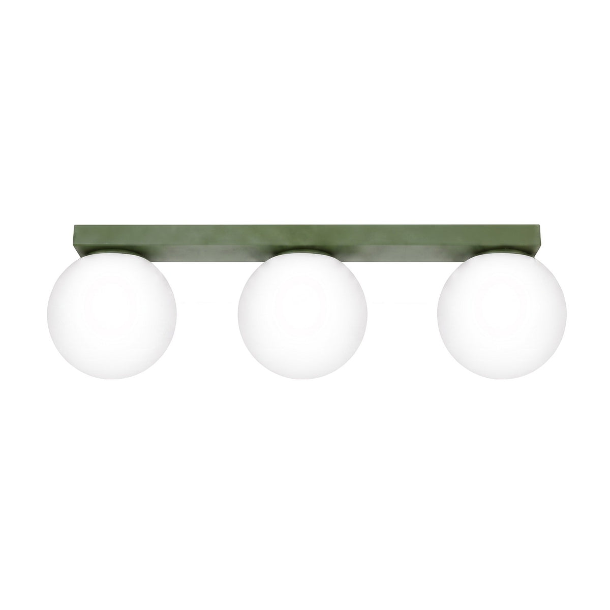 Plafonnier Yoli 3 boules opale acier G9, finition laque vert olive