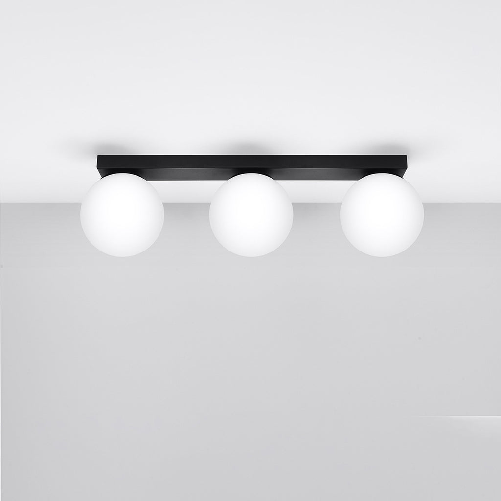 Plafonnier Yoli 3 boules opale acier noir G9 de profil