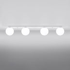 Plafonnier Yoli 4 boules opale acier blanc G9 allumé, halo opale diffus
