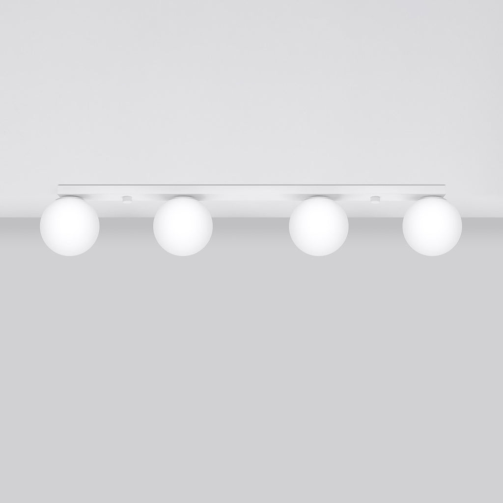 Plafonnier Yoli 4 boules opale acier blanc G9 de profil